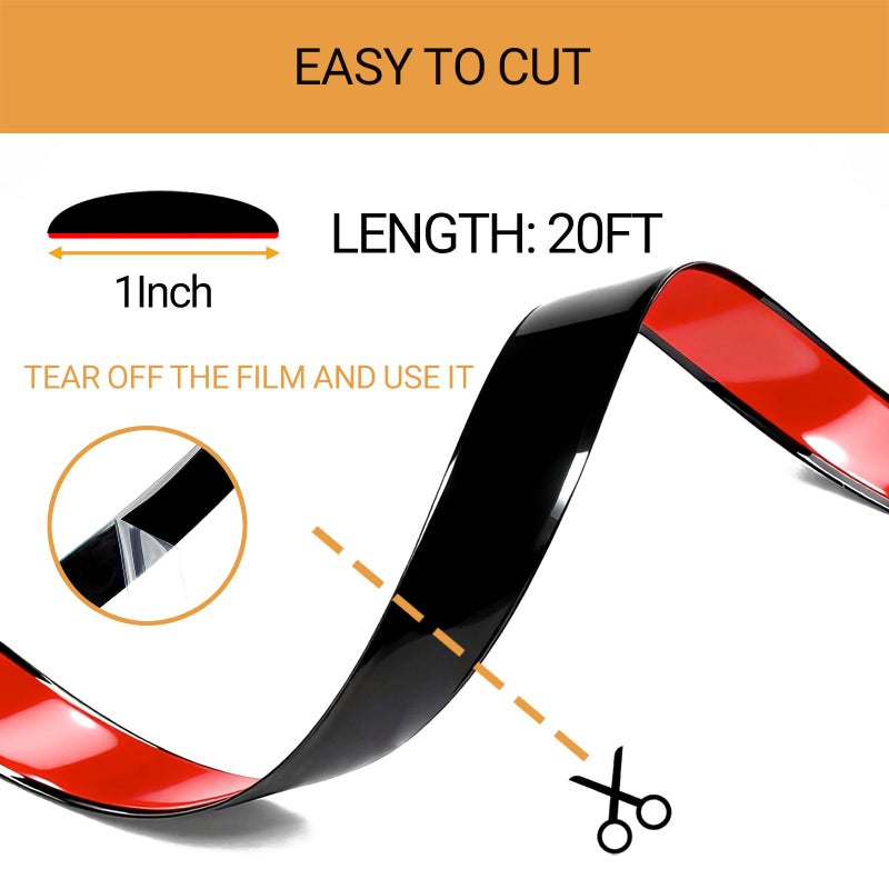 PACIXU Universal Glossy Black Body Side Molding Trim, Self Adhesive Protection for Cars/Trucks/Vans Body Door Window Bumper and More, W:1inch; L:20Feet - Image 2